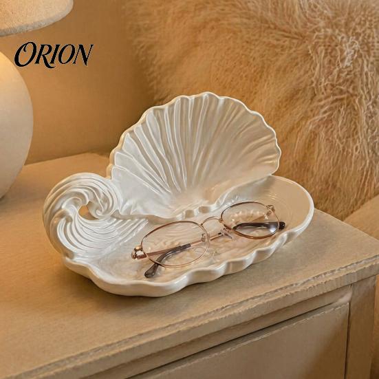 Bedroom Dresser Accessory Tray 3D Printed Shell Wave Jewelry Tray, Pearlized White Organizer Dish, Elegant Ring Seashell Shape Dish Trinket