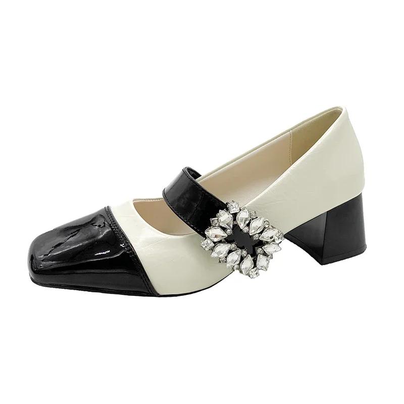 

2024 Новые туфли с квадратным ромбом женские туфли на высоком каблуке Мэри Джейн женские элегантные туфли с квадратным носком толстая подошва вечерние неглубокий носок 40 бежевый