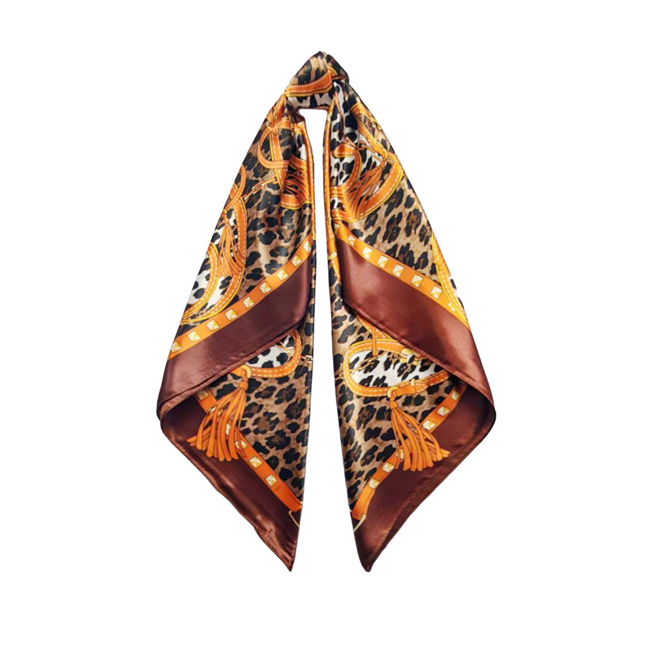 Leopard Print Silk 90cm Versatile Headscarf for Women - European & American Style Satin scarf 90x90cm