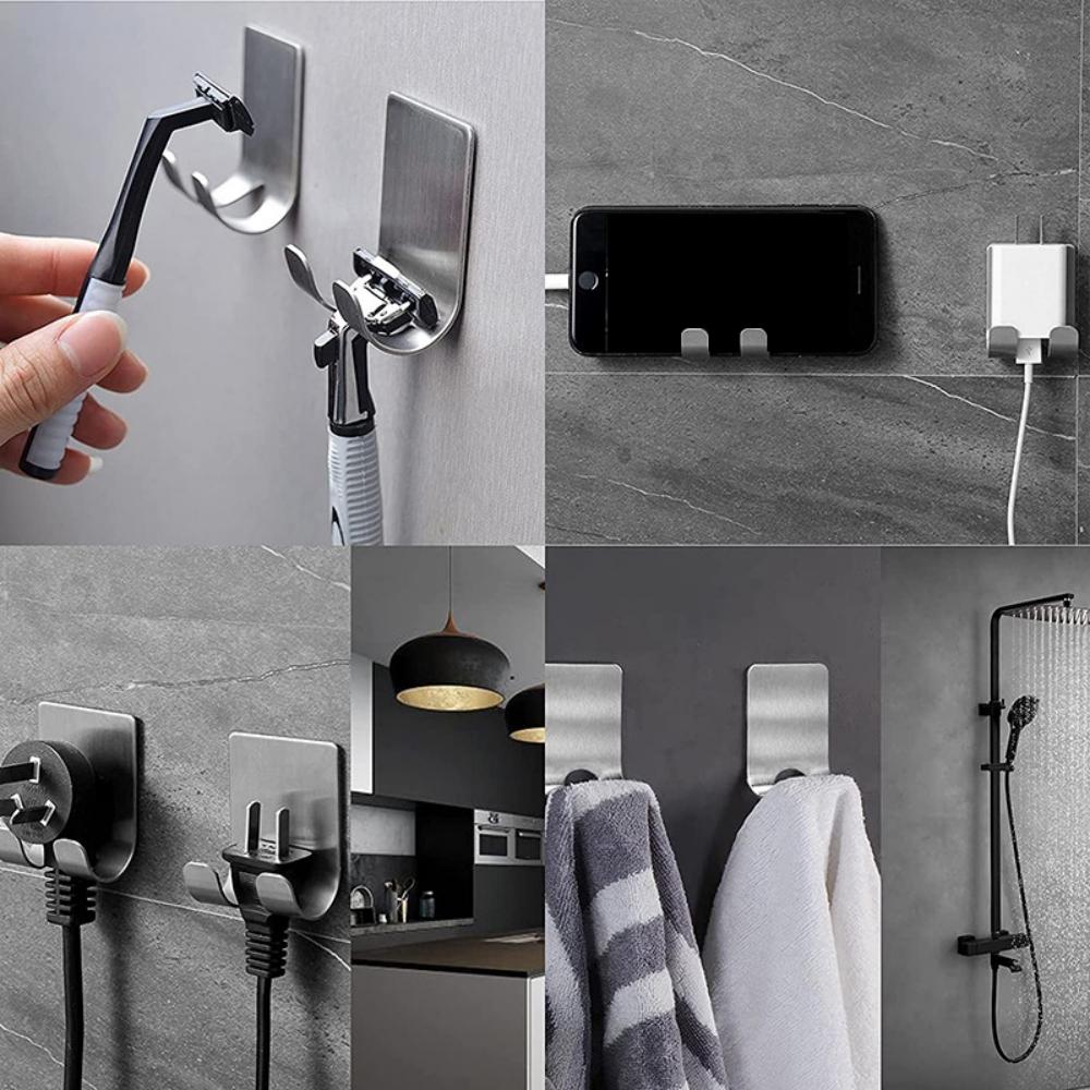 2pcs No-hole drilling hook stainless steel hat rack razor holder kitchen and bathroom plug-in hook minimalist single-hook razor