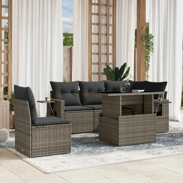 VidaXL Garden Lounge Set 6 Pcs with Grey Cushions Wicker 3267910