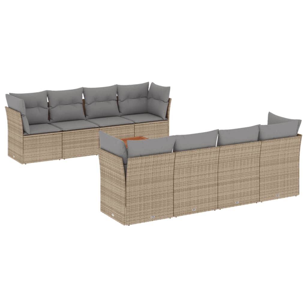 Vidaxl 9-Cz. Gartenmöbel-Set mit Kissen, Beige, Polyrattan