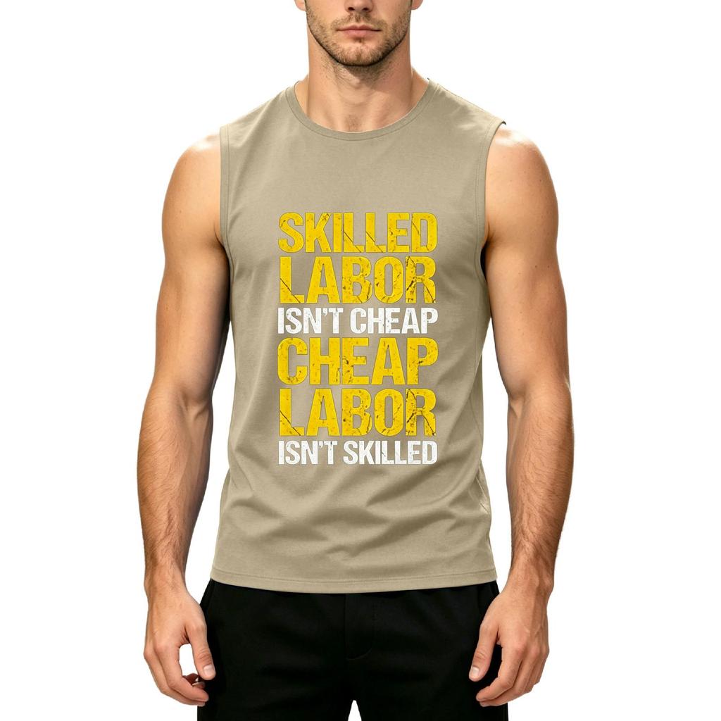 Men's Sleeveless Casual Tank Top Muscle Fit Crew Neck Printed Graphic Labor Day Shirt Summer Workout Gym Vest