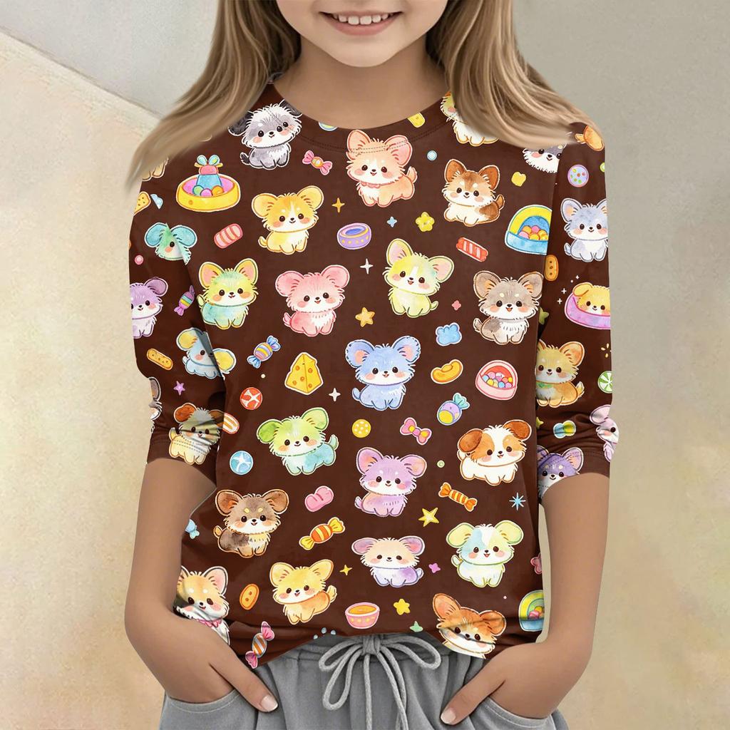 Kinder Freizeit T-Shirt Rundhals Dreiviertelarm Pullover Oberteil mit Tierprint Muster Weicher Leichter Stoff für den Alltag