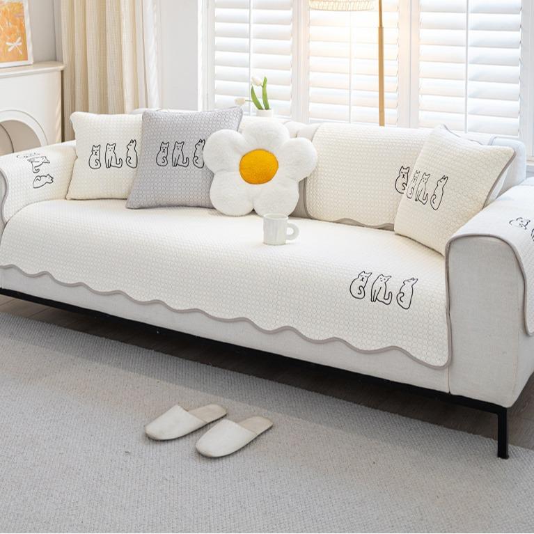 Cartoon Sofa Cushion, Universal In All Seasons, Pure Cotton Seat Cushion, Simple Cotton Non-Slip Sofa Towel, Cover Cloth Cushion