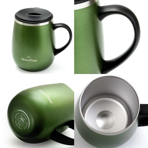 GRANDTIES Premium Vacuum Insulated Mug, 460ml, Available in 19 Colors, with Easy-Open Sliding Lid, Stainless Steel Double-Wall Vacuum Insulation, and