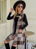 Women's Long Suit Collar, Sleeveless Sweater Jacket, Checkered Jacquard Knitted Vest, Outer Cardigan
