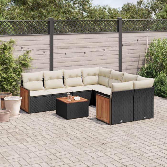 VidaXL Salon de Jardin avec Coussins 9 pcs, Canapés de Terrasse, Ensemble de Meubles de Patio, Mobilier d'Extérieur, Noir 3227505