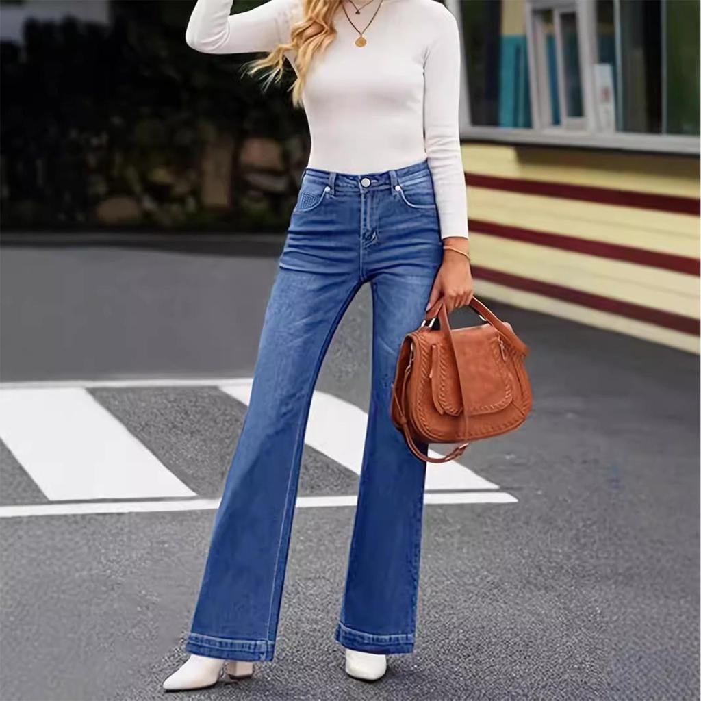 Pantalon en jean classique pour femme, polyvalent, taille haute, à la mode