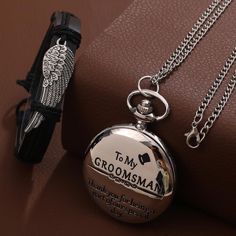 

2 шт./набор, 1 шт. «Моему жениху» модные мужские кварцевые карманные часы с ожерельем и 1 шт. повседневный браслет, идеальный выбор для подарков