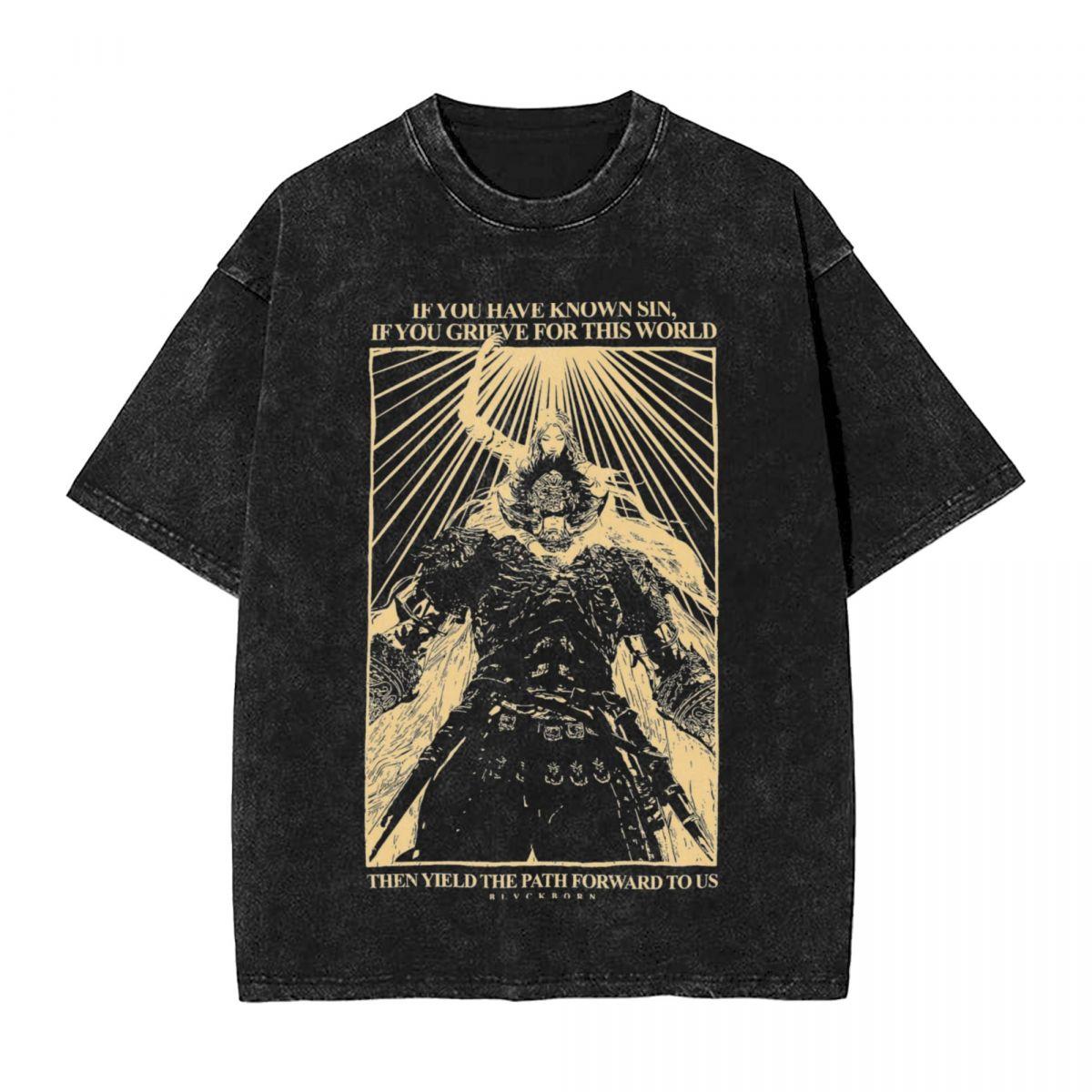 

Винтажная потертая футболка Raya Lucaria Academy Хлопковая футболка E-Eldens Game R-Rings Leisure Tee Shirt Top XL