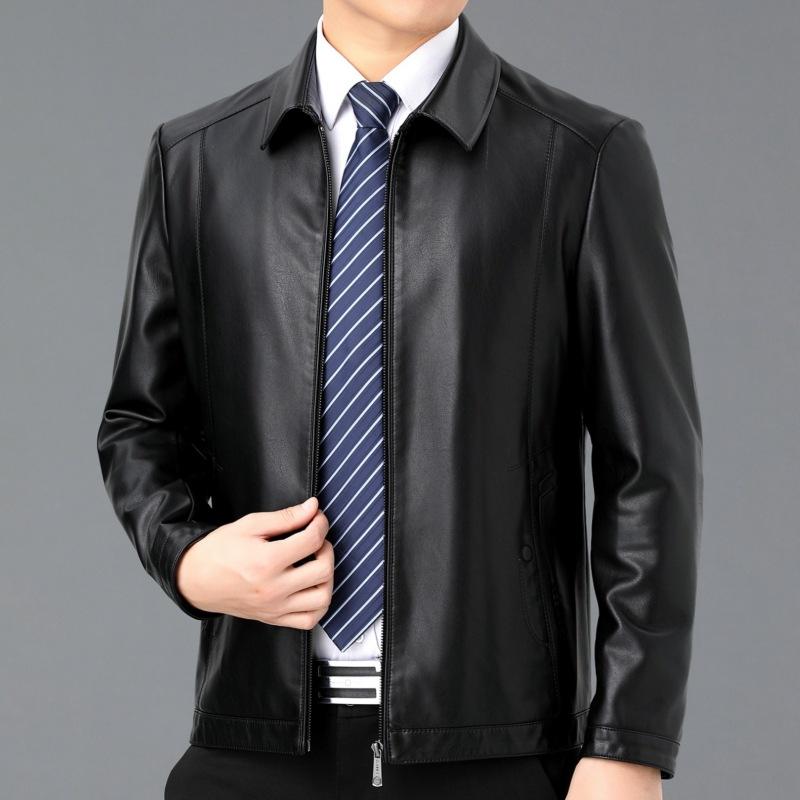 Nuovo Giacca in Vera Pelle Autunno e Inverno da Uomo Mezza Età Giacca Singola in Pelle da Uomo Giacca Casual da Uomo Top con Velluto