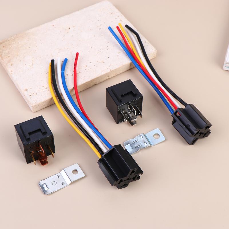 Automotive Relay 12V/24V 5Pin 40A Car Relay With Harness Socket Black Red Copper Terminal Auto Relay Socket SPDT Harness Cable