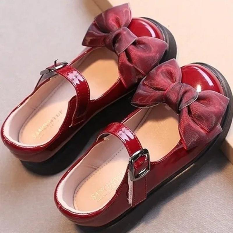 Girls Mary Jane Shoes with Butterfly-knot Children Leather Shoes for Party Wedding Fashion Kids Sweet Princess Performance Shoes