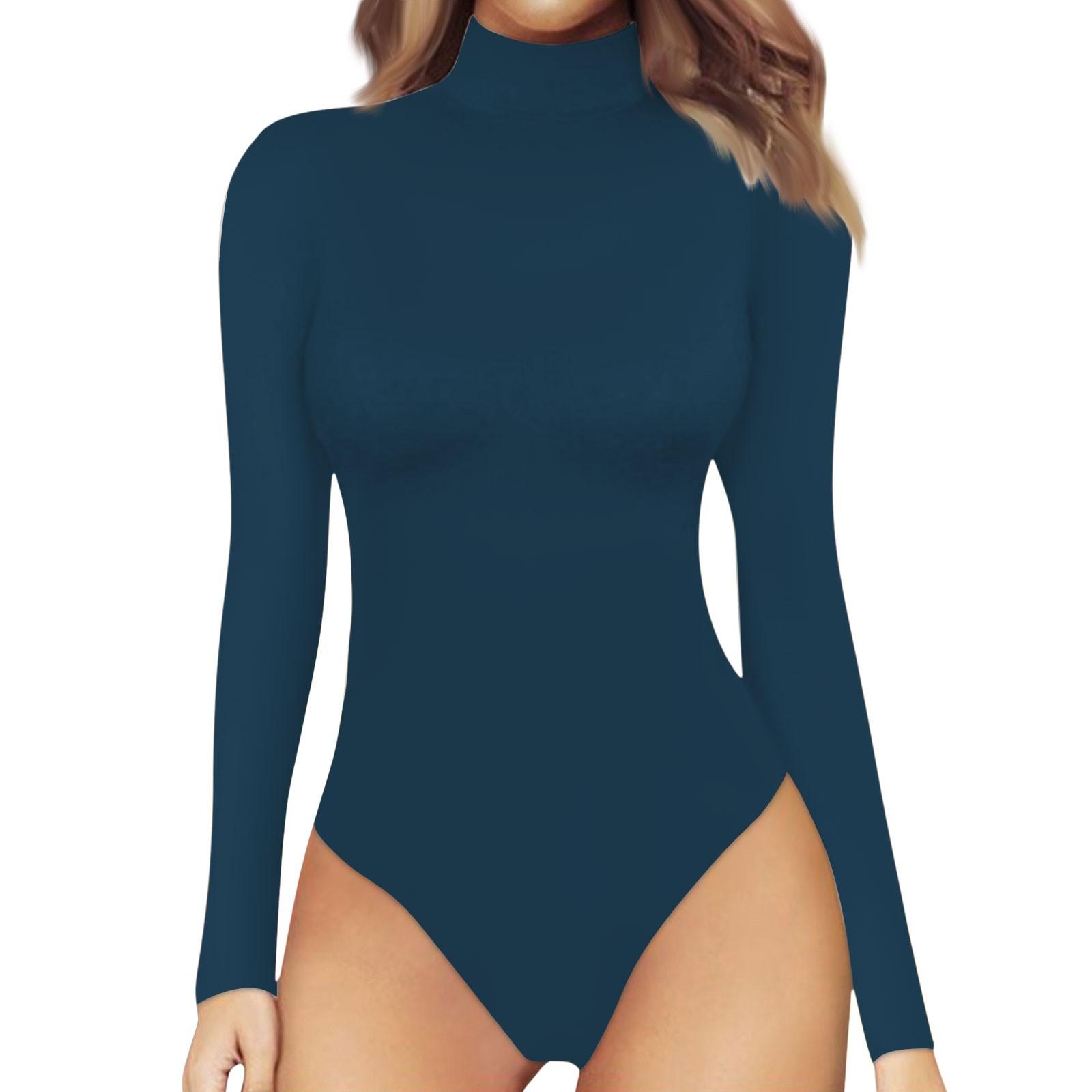 

Women s One-piece T-shirt Slim Long Sleeve Half High Neck Color Jumpsuit Top XL