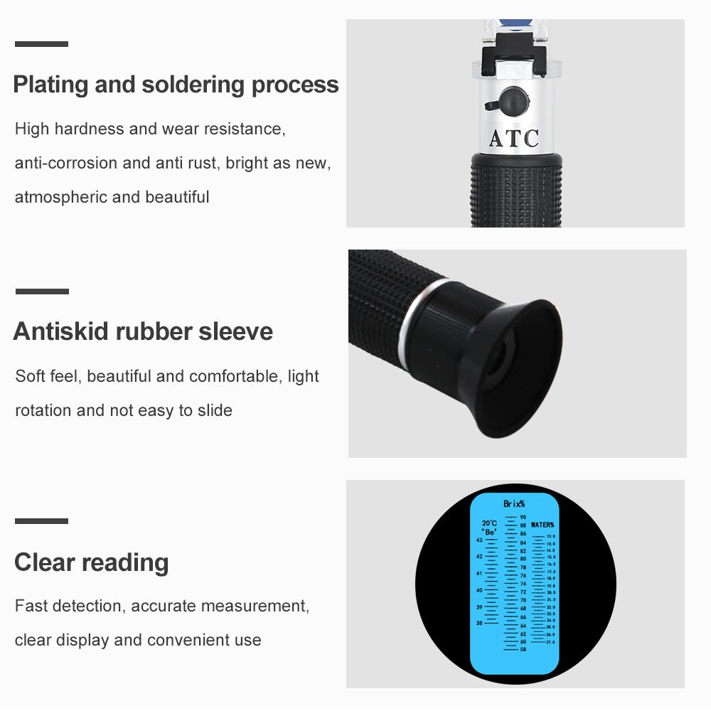 3 In 1 Honey Refractometer Brix 58~90% Hand Held ATC for Honey Moisture Brix and Baume Tester for Honey Moisture Brix and Baume