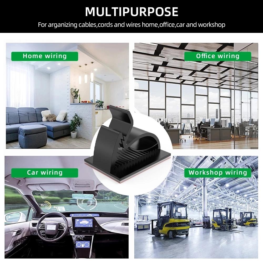 Adhesive USB Cable Organizer Car Wire Clip Fixer Holder Adjustable Cable Management Mount Clamp Network Office Car Cord Winder
