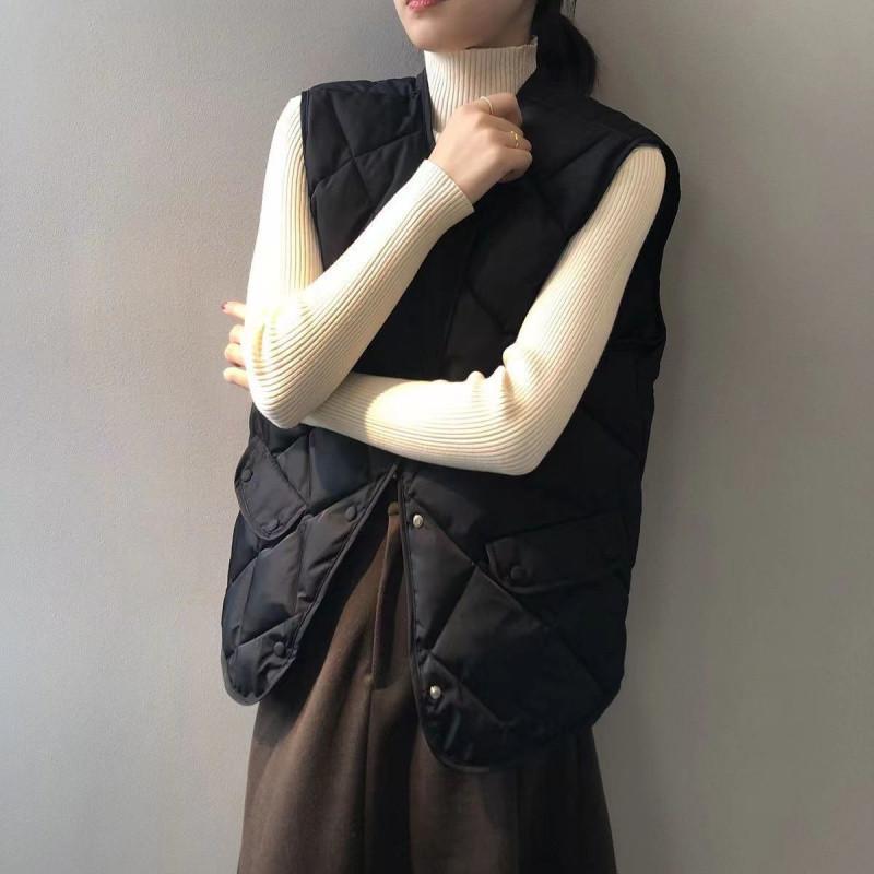 Women Autumn Winter Quilted Vest Sleeveless O-neck Loose Padded Waistvest Single Breasted Casual Ultralight Portable Vest