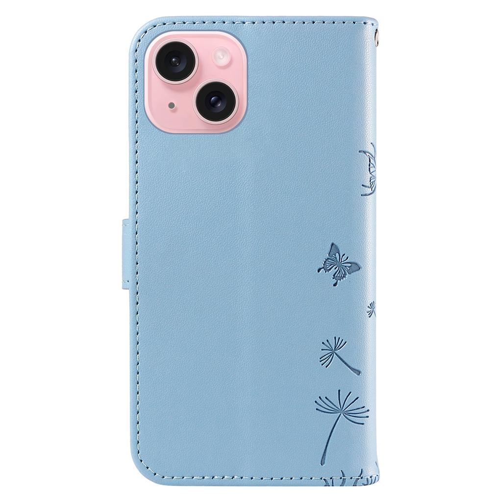 For iPhone 15 Leather Case Wallet Phone Cover Dandelion Imprint