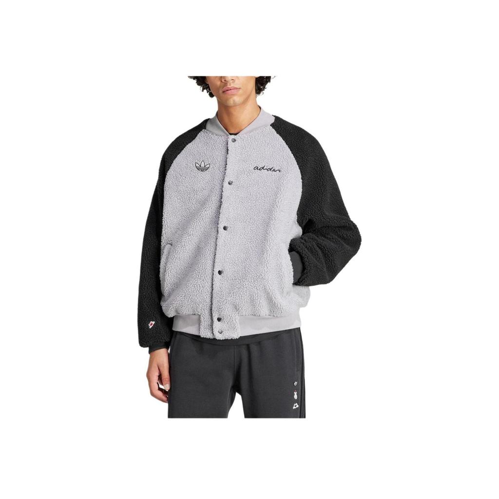 Adidas Originals X Mickey Mouse Glove Pattern Patch Sleeve Varsity Jacket Men Jacket Grey IY2265