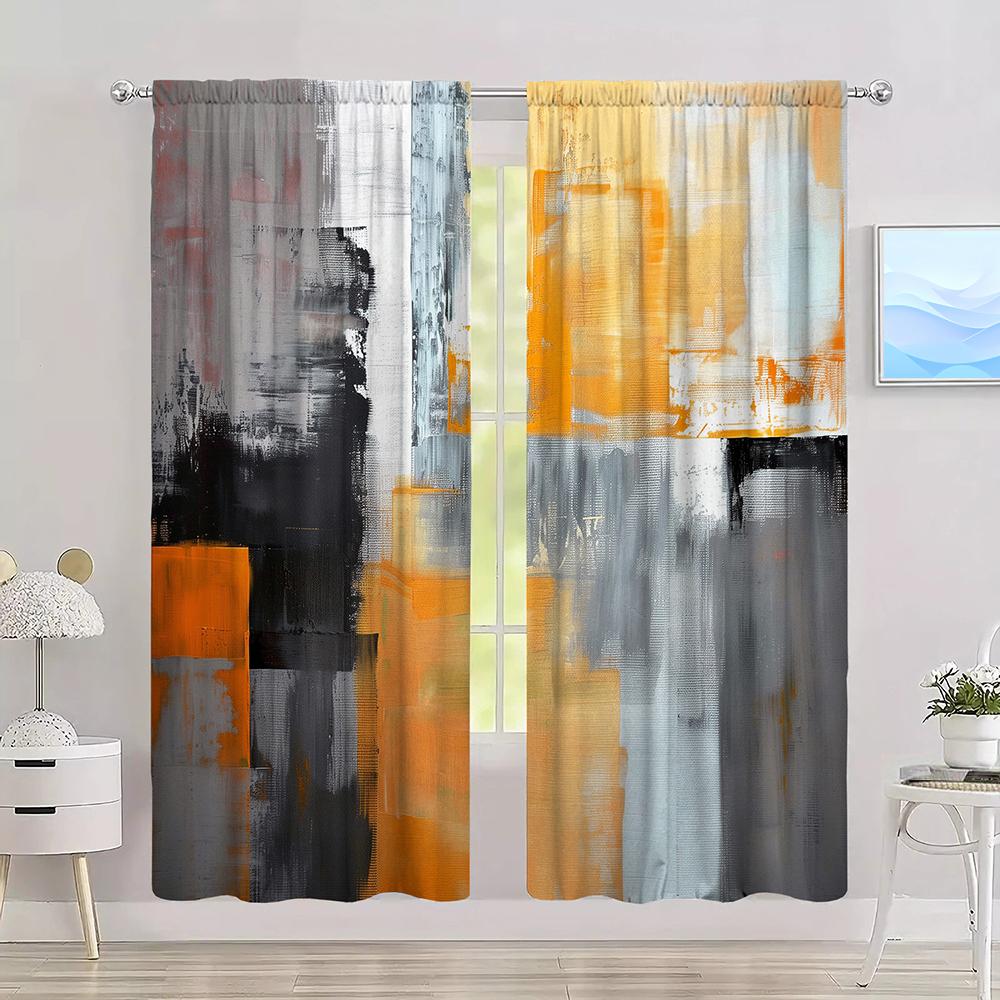 2pcs Art Orange Printed Curtain for Home Decor - Rod Pocket Window Treatment for Bedroom   Office   Kitchen and Living Room