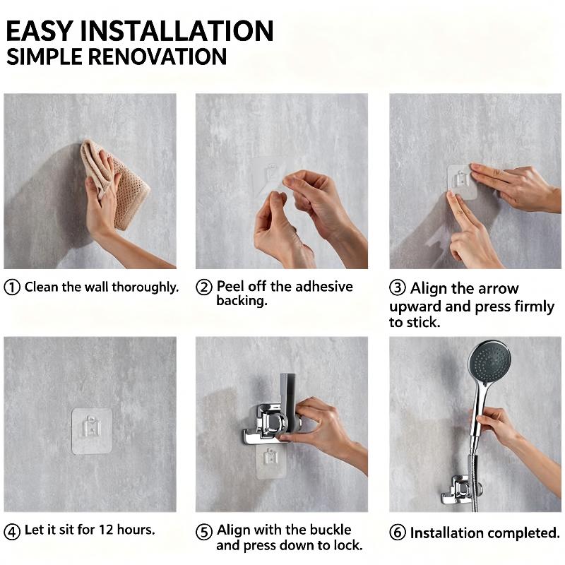 Shower Head Holder 90° Rotatable Adhesive No Drill Wall Mount Removable Bracket for Bathroom Shower Accessory