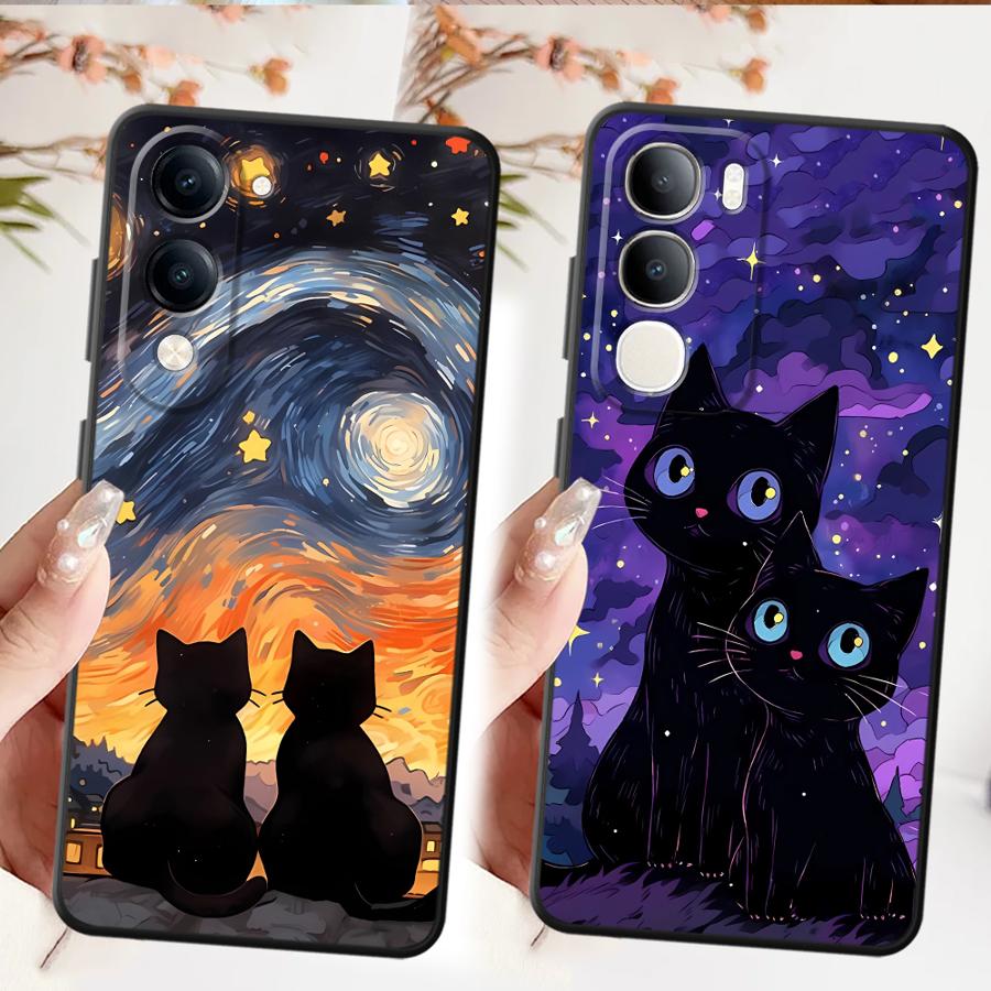 Starry Sky Cat Cartoon Case for Vivo Y75 Y81 Y51S Y78 V29 V21E V23 V25 V30 Y50 Y95 Y52S Y93 Y53S Y71 Y91 V27 Soft Back Phone