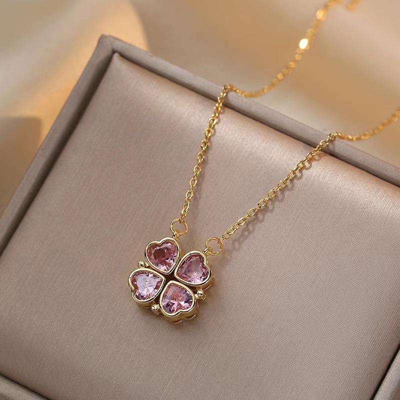 Heart-to-Heart Openable Four-Leaf Clover Necklace - High-End Light Luxury Clavicle Chain