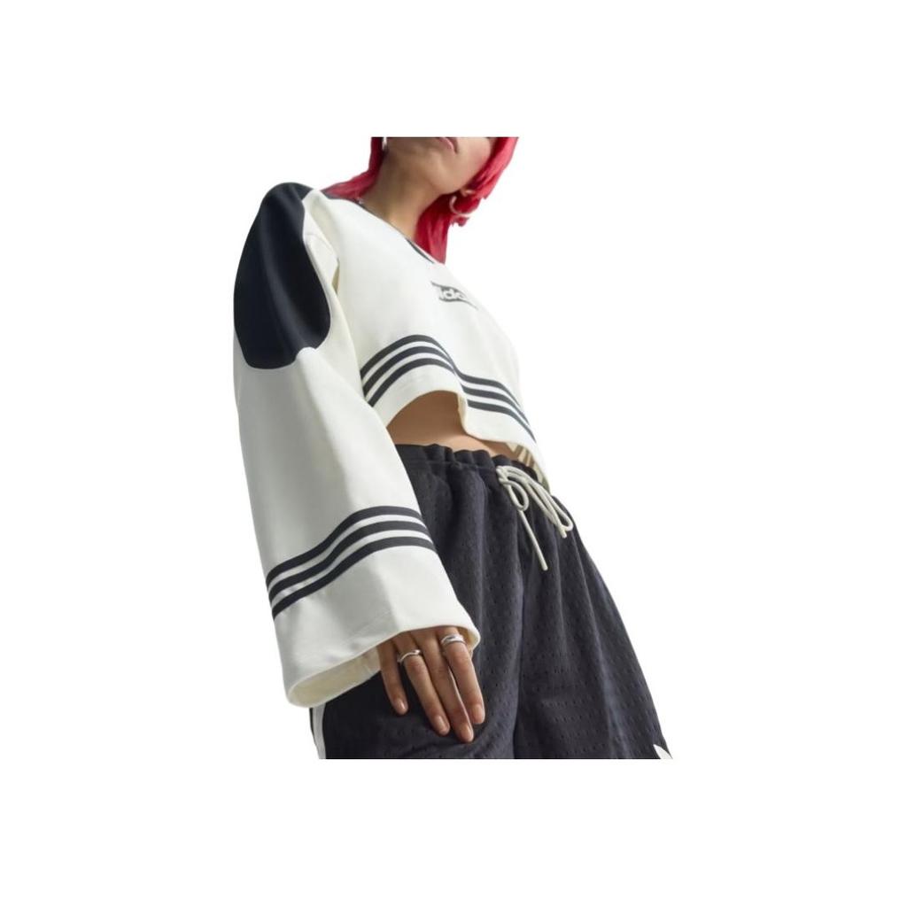Adidas Originals V-Neck Loose Long Sleeve Sweatshirt Women sweatshirt Off-White JX7597