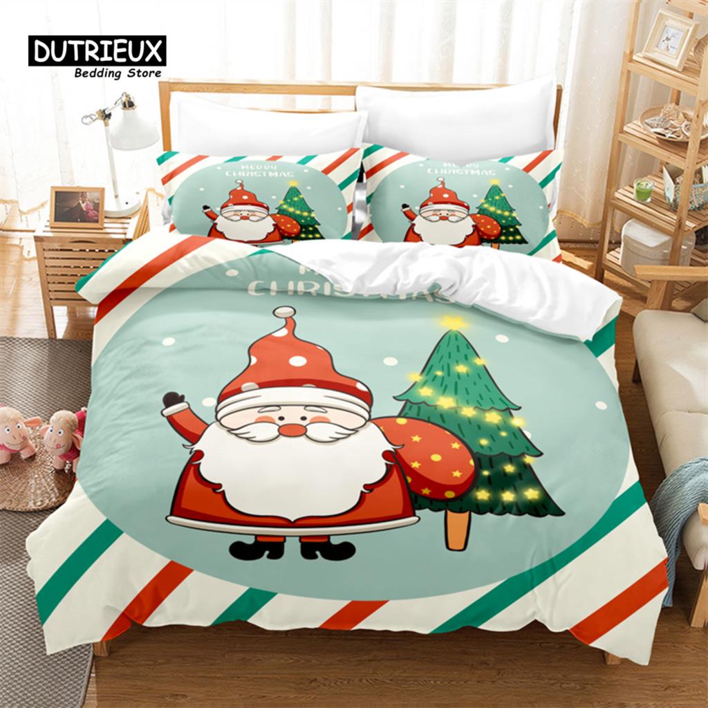 Świąteczny Zestaw Pościeli, Zestaw Poszwy na Kołdrę ze Świętym Mikołajem, Miękka Wygodna Oddychająca Poszwa na Kołdrę, Do Dekoracji Sypialni Pokoju Gościnnego