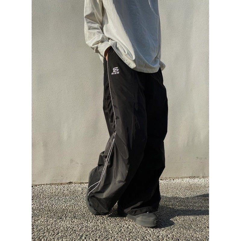New Women's American Retro Wide Leg Pants, Stripe Patchwork Floor-Length Drawstring Joggers, Loose Fit Harajuku Streetwear Casual Trousers