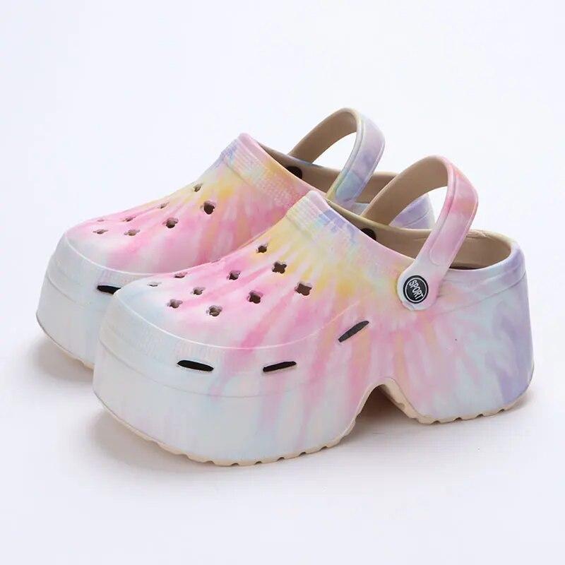 Fashion Rimocy Leopard Print 9Cm Women Hole Shoes Summer Thick Bottom Clogs for Woman Chunky Platform Slippers Non-Slip Garden Sandals