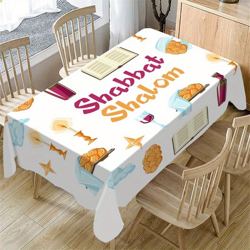 Jewish Shabbat Shalom Waterproof Tablecloth Bread Candles Books Polyester Table Cloth Home Decoration Kitchen Dining Table Decor