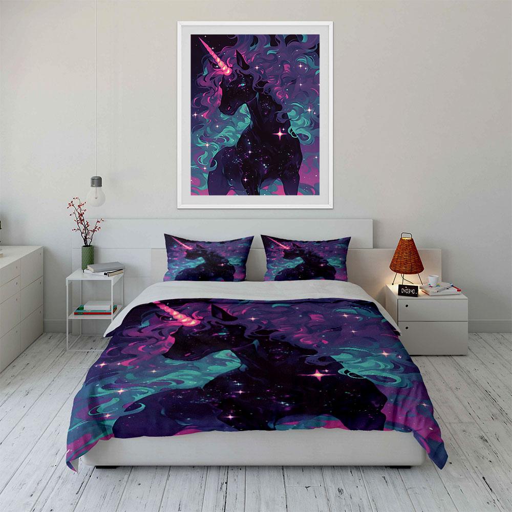 Silhouetted unicorn with nebula. Bedding sets Duvet cover sets Duvet covers Pillowcases(1 * Duvet Cover 2 * Pillowcases without duvet insert)