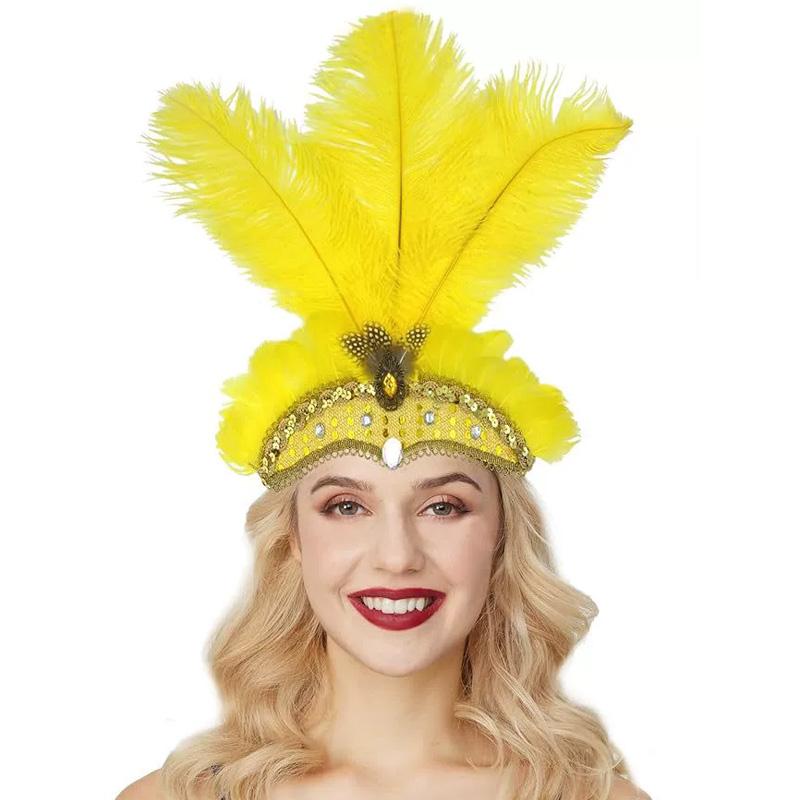 1 Stück Feder Kopfschmuck Mardi Gras Accessoires Pailletten Festival Kopfbedeckung Damen Elastisch Mit Strass Kopfschmuck Haarband