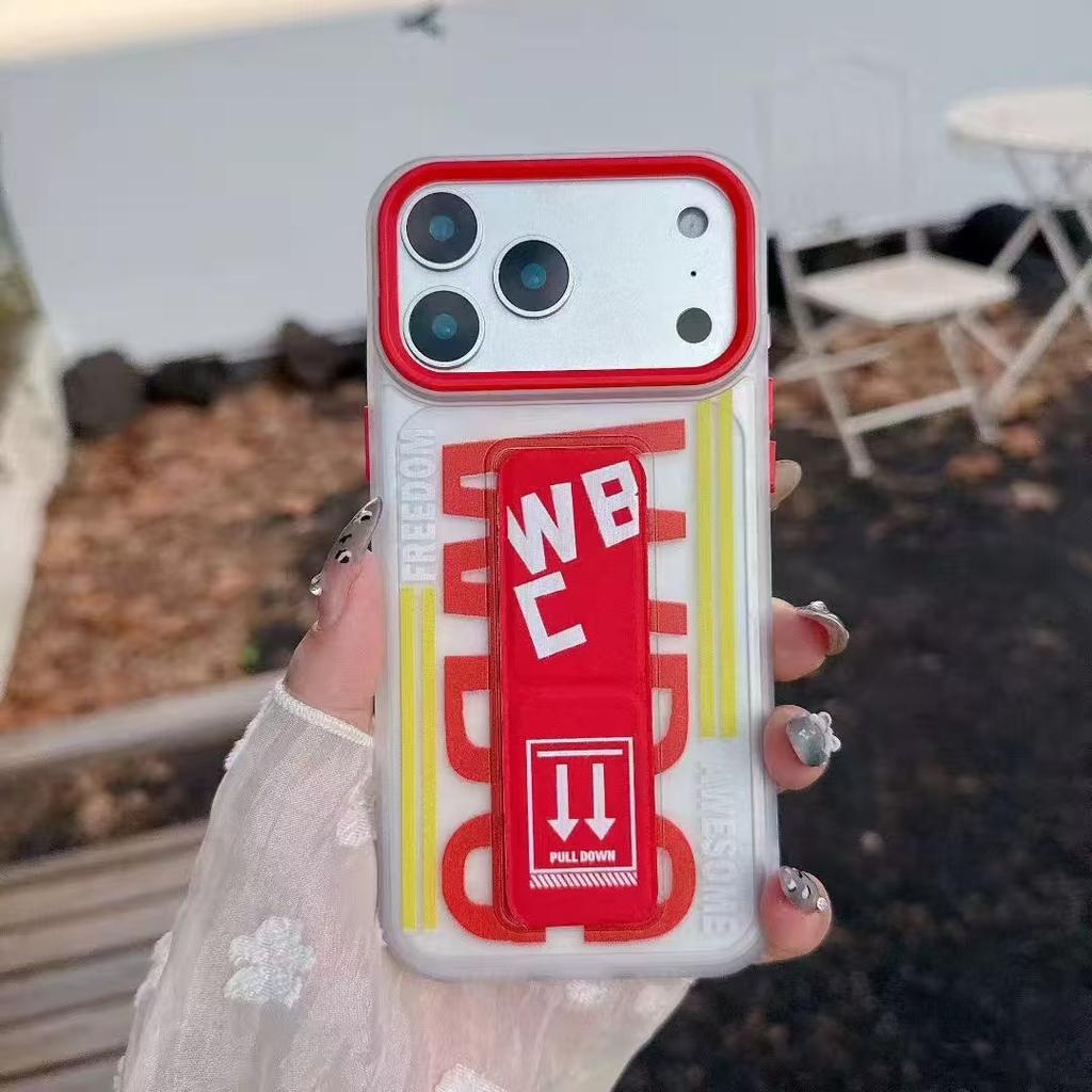 Luxury New "Trendy " WBC Style Pull strap bracket Case For iPhone 17 16 15 14 13 Pro Max 17AIR Shockproof Matte Hard Cover