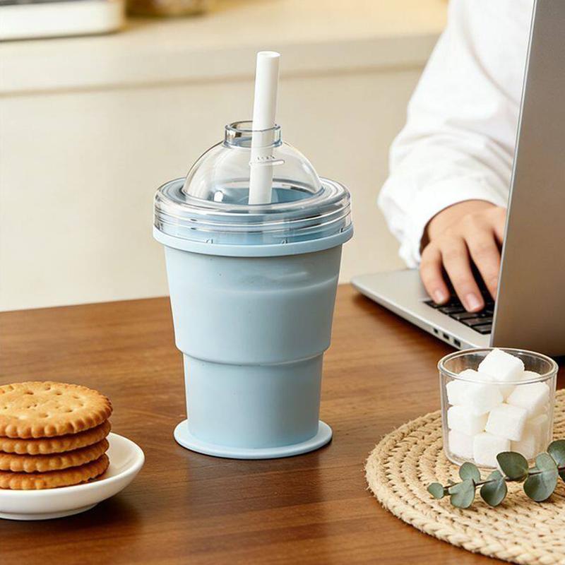 2026New Portable Foldable Ice Ball Cup With Built-In Straw Food-Grade Silicone Ice Maker Mold Summer Outdoor Travel Tumbler