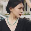 Fresh women's necklace, pearl texture, retro style jade pattern agate necklace, geometric pendant, light luxury