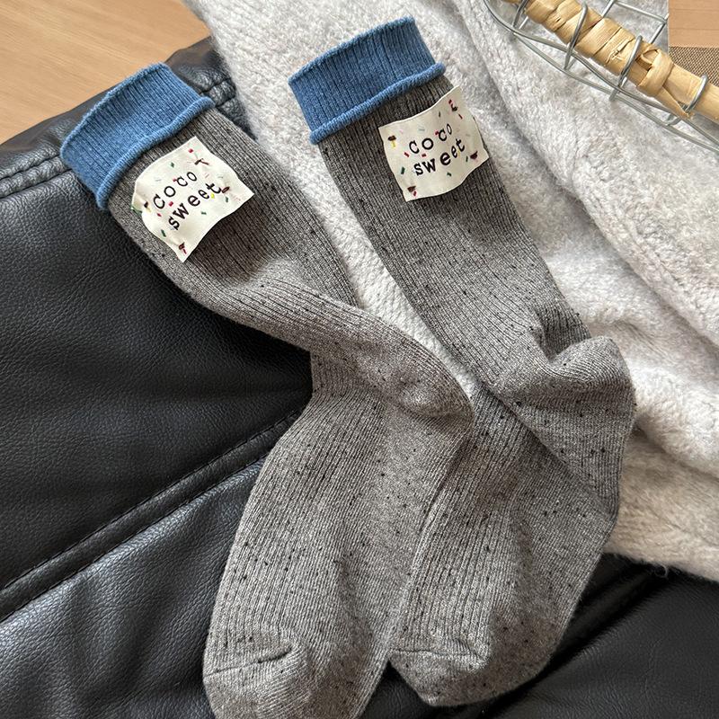 Women's New Fall Color Heel Cloth Mark Point Yarn Thick Needle Cylinder Pile Socks