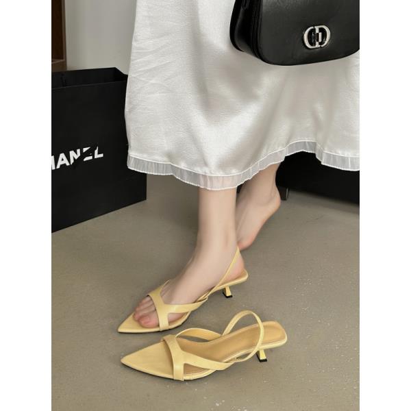 Fashion Retro Woman Shoes Female Sandal 2025 Summer High Heels Original Girls Outside Comfort High-heeled Low Stiletto New Fur Slipper S