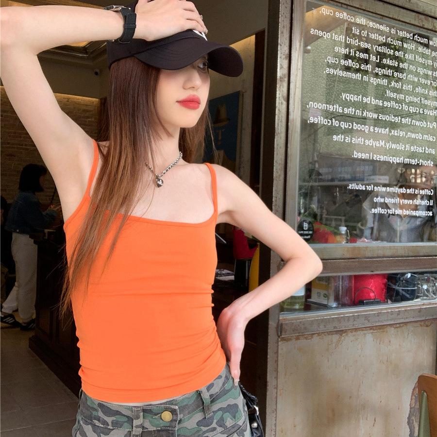 Sexy Spice Girl with Chest Pad Suspender Vest Women's Summer Belly Navel Slim Skinny Short Square Neck Top