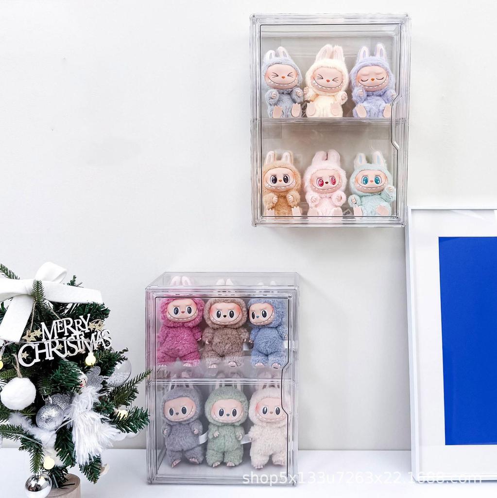 LABUBU Storage Box HD Transparent Plush Doll Clothes Vinyl Doll Macaron Blind Box Hanging