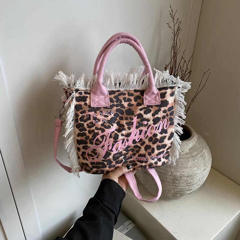 Summer New Letter Tassel Crossbody Bags 2026 High Quality Leopard Sweet Commuting Tote Bags  Sale Versatile Casual Ladies Bags
