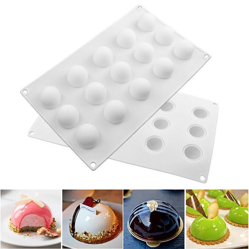 New 1 Pc White Silicone Mousse Mold French Dessert Baking Cake Mold Heart and Round Cupcake Baking Mouss
