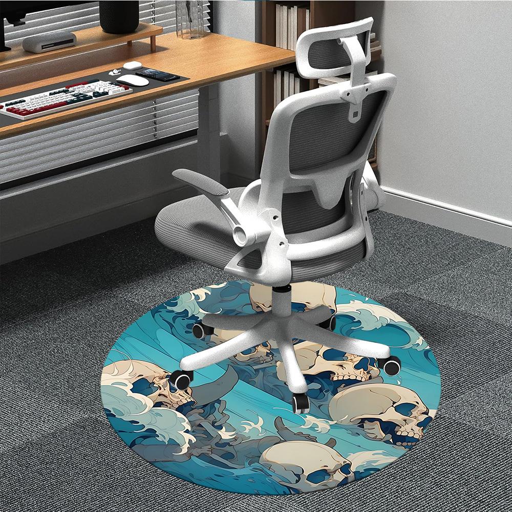 1PC Skulls Ocean Office Round Area Rug, Indoor Mat Suitable For Office, Under Office Chairs Bedroom Living Room Home Decor, Room Deco 036