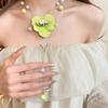 Green / Pink Moth Orchid Stacked Necklace High-end Exquisite Flower Neck Pendant  for Gifts