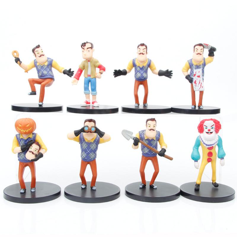 Neu 8 Stück Hello Neighbor My Mcfarlane Schlüsselanhänger Puppe Ornament Mini Trendig Kreativ Peripherie Modell Raumornament Geschenk gray