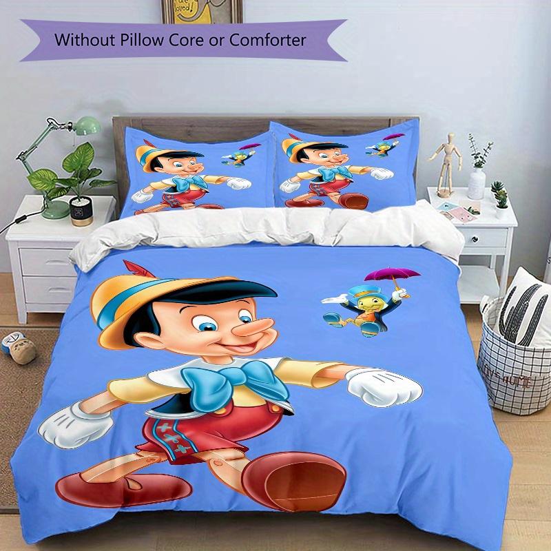 3pcs Pinocchio & Jiminy Cricket Bedding Set, Including 1 Quilt Cover and 2 Pillow Shams, Without Filling, Soft and Comfortable Home Bedroom Fabri