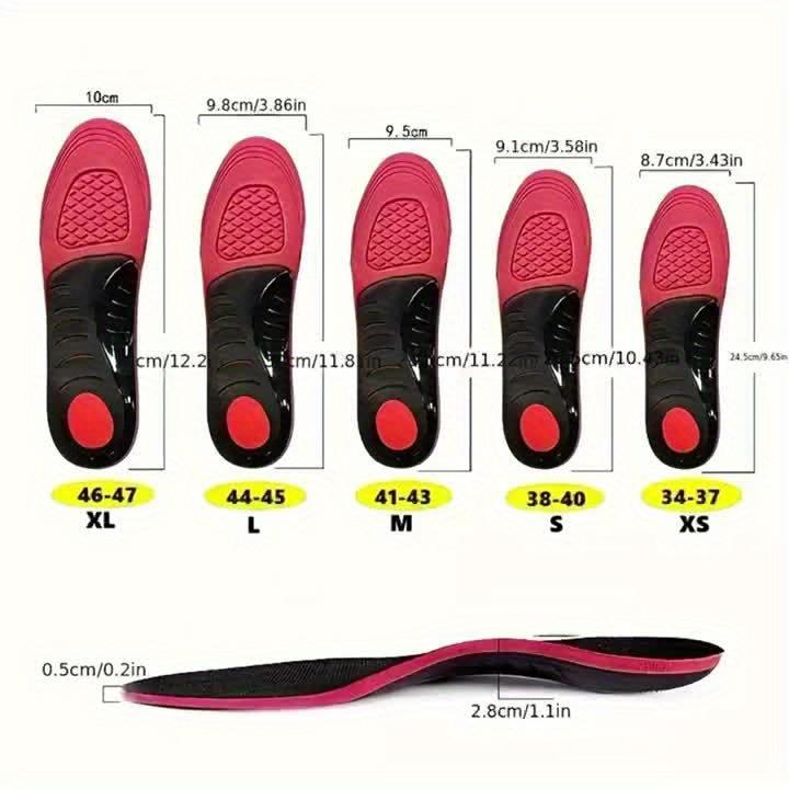 1 Pair EVA Arch Support Insoles - Shock Absorbing, Comfortable Athletic Inserts with Textured Red & Black Design,Boots - Perfect for Running, Hiking