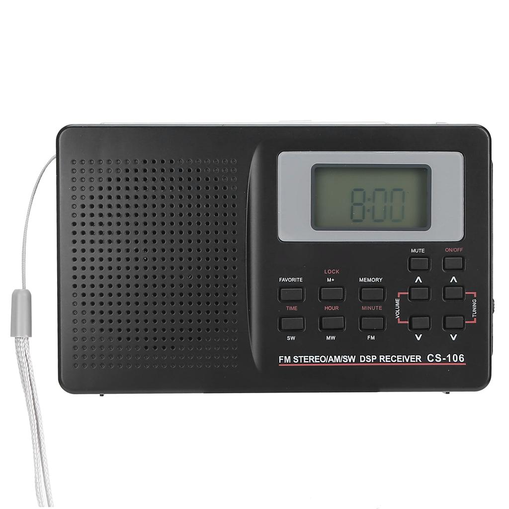 CS‑106 Full Band Radio Mini FM/AM/SW/MW Receiver with Digital Clock Earphone